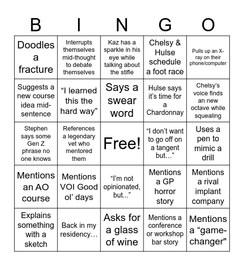 Movora Round Table Bingo Card
