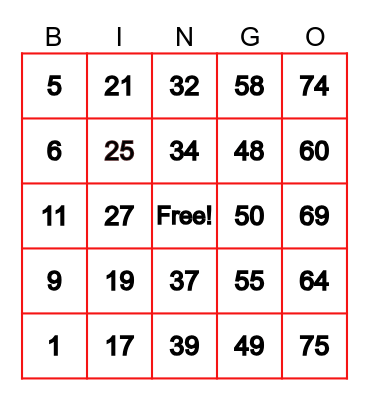 አራዳ ቢንጎ Bingo Card