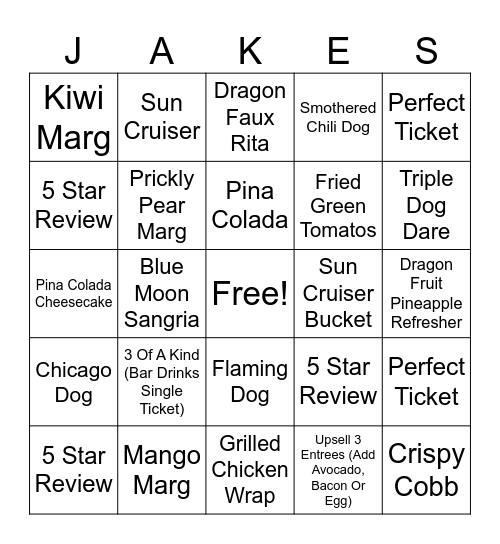 Jakes Summer Seasonal Bingo 2025 Bingo Card