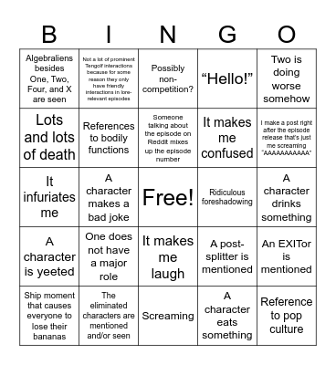 TPOT 18 Bingo Card