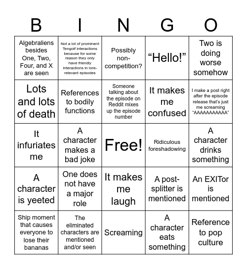 TPOT 18 Bingo Card