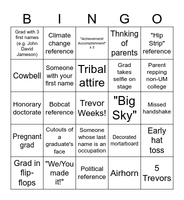Graduation Bingo Spring 2025 Bingo Card