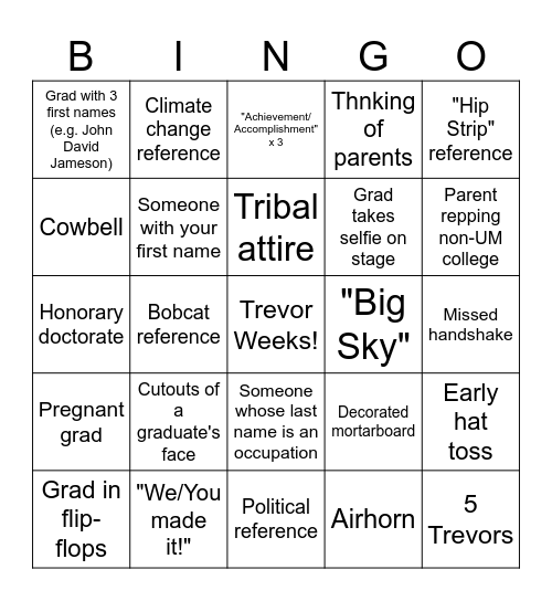 Graduation Bingo Spring 2025 Bingo Card