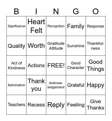 Appreciation Bingo Card