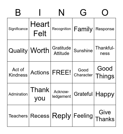 Appreciation Bingo Card