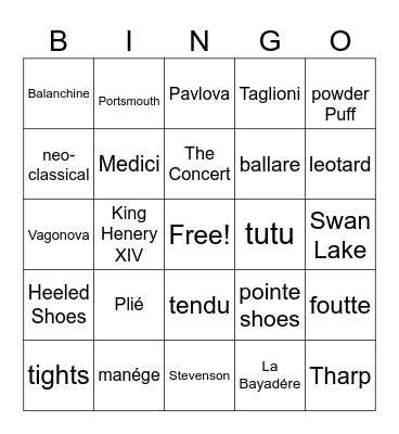 Ballet History Bingo Card
