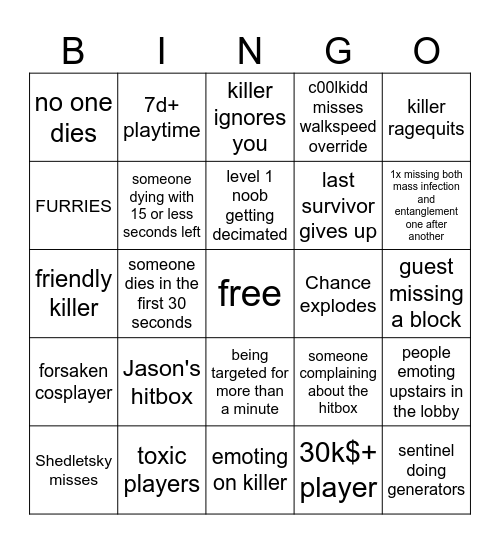 Forsaken bingo Card