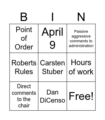 Faculty assembly Bingo Card