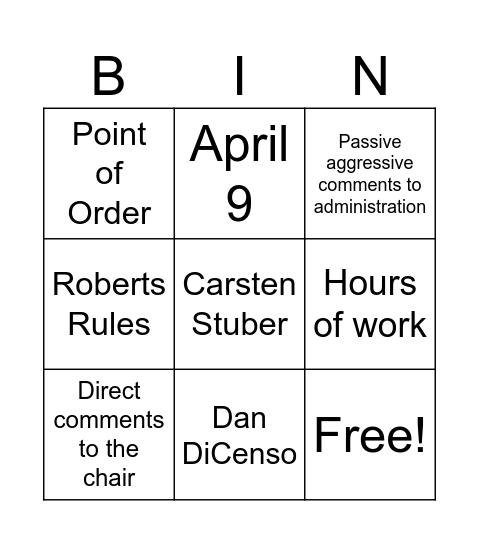 Faculty assembly Bingo Card