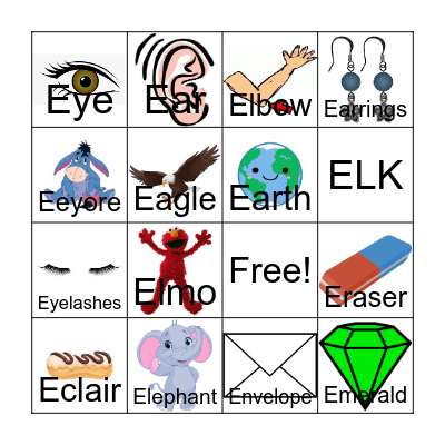 Letter E Bingo Card