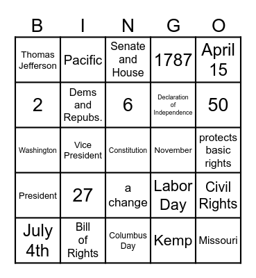 General Knowledge Bingo Card