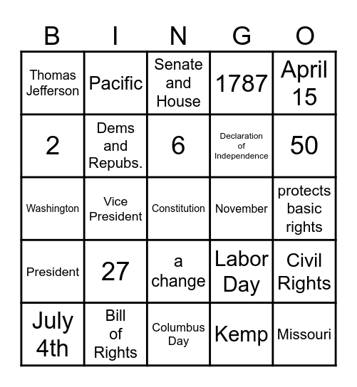 General Knowledge Bingo Card