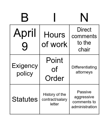 Faculty assembly Bingo Card