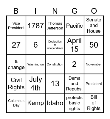 General Knowledge Bingo Card