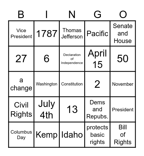 General Knowledge Bingo Card