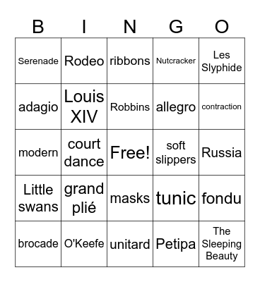 Ballet History Bingo Card