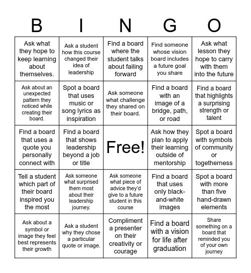 Lead 387P Vision Board Showcase Bingo Card