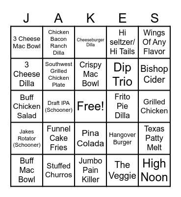 Jakes Bingo Card