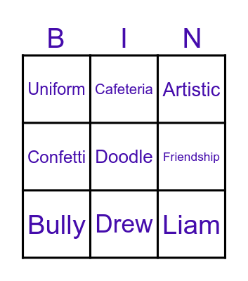 New Kid Bingo Card