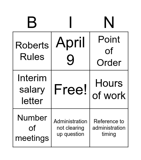 Faculty Assembly Bingo Card