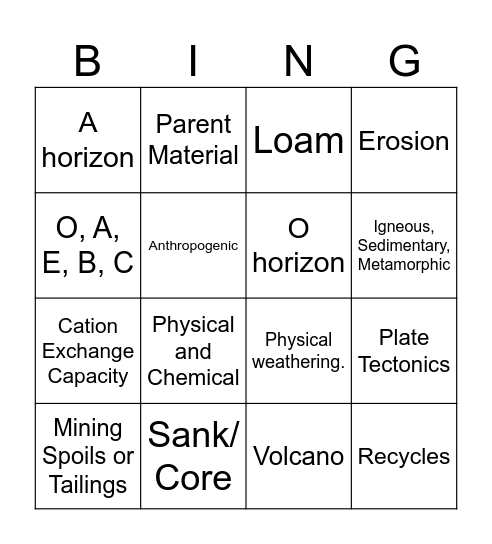 Earth Systems Bingo Card
