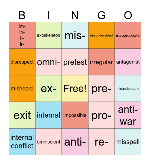 Word Wall Bingo Card