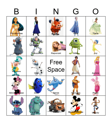Disney Characters Bingo Card