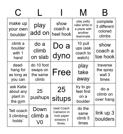May Climbing Bingo Card