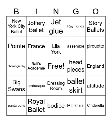 Ballet History Bingo Card