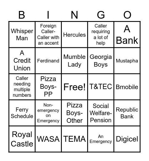 211 Bingo Card