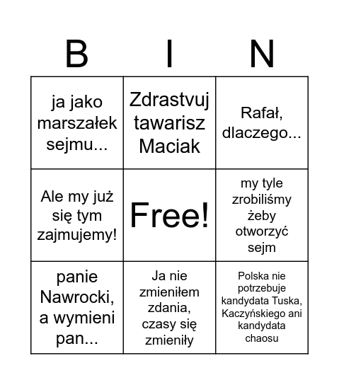 Szymon Hołownia Bingo Card