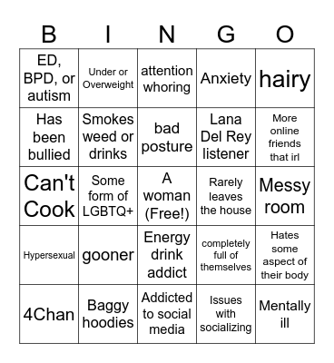Femcel Bingo Card