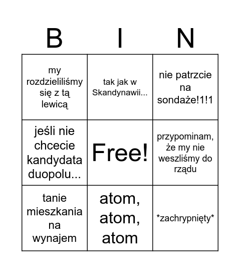 Adrian Zandberg Bingo Card