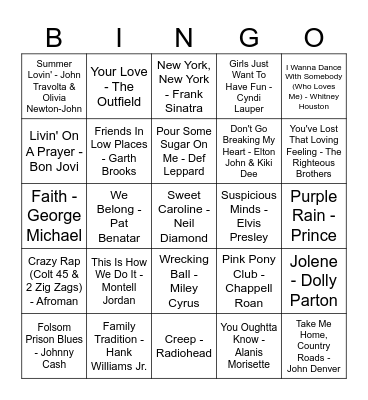 Karaoke Hits Bingo Card