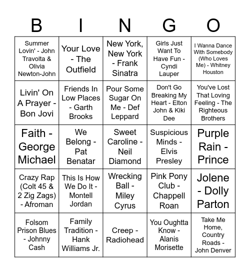 Karaoke Hits Bingo Card