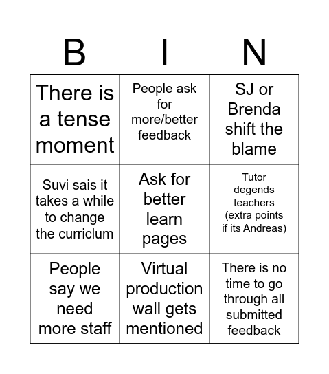 Developent pforum Bingo Card