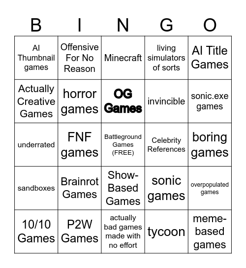 Roblox Bingo (Charts) Bingo Card