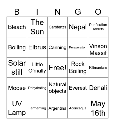 Outdoor Adventure Bingo Card