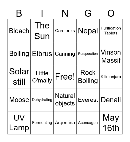 Outdoor Adventure Bingo Card