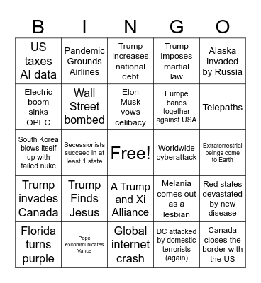 2025 Politically Incorrect Bingo Card