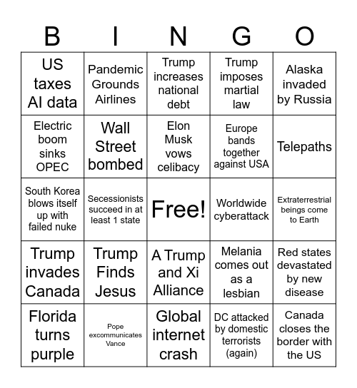 2025 Politically Incorrect Bingo Card