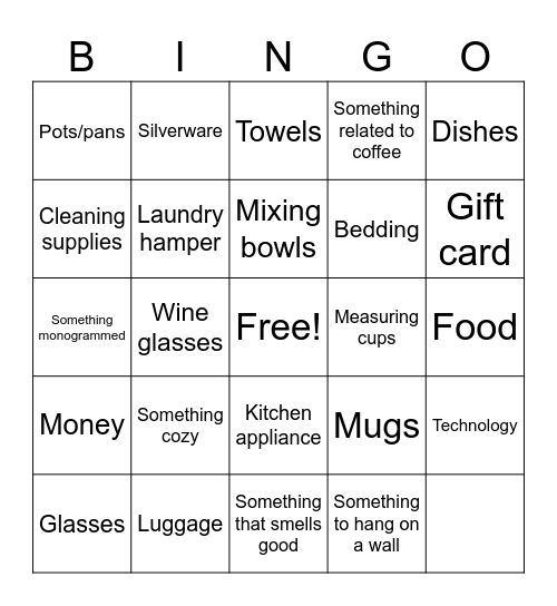 Shower Gift Bingo! Bingo Card