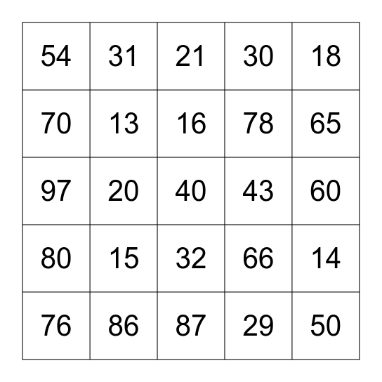 SIMPLE REVIEW OF 10-99 Bingo Card