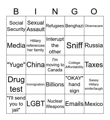 Presidential Debate #3 Bingo Card