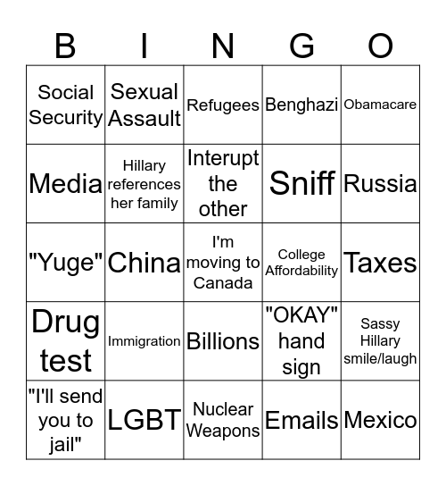 Presidential Debate #3 Bingo Card
