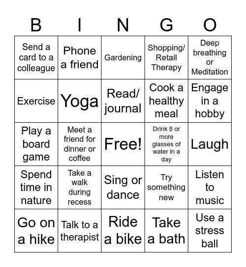 Staff Self-Care BINGO Card