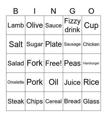 Food Bingo Card