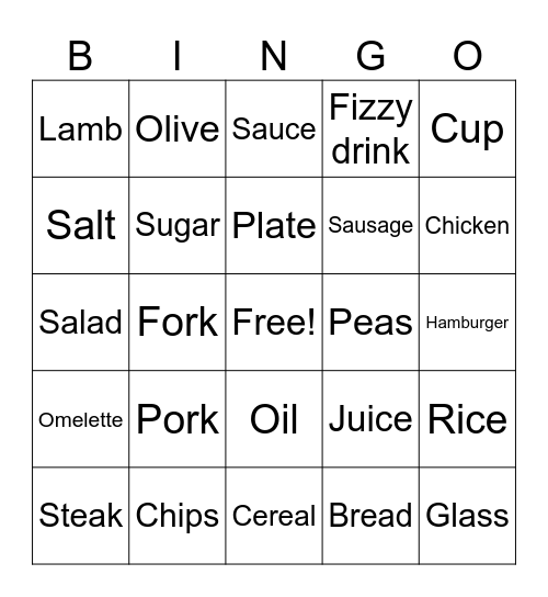 Food Bingo Card