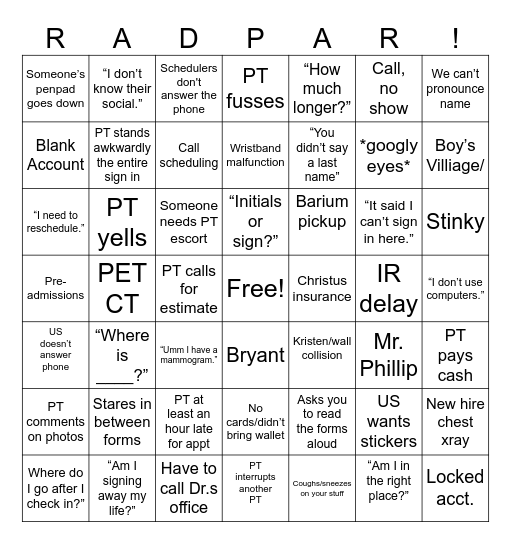RAD PAR BINGO Card