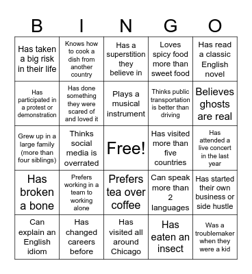 Find Someone Who... Bingo Card